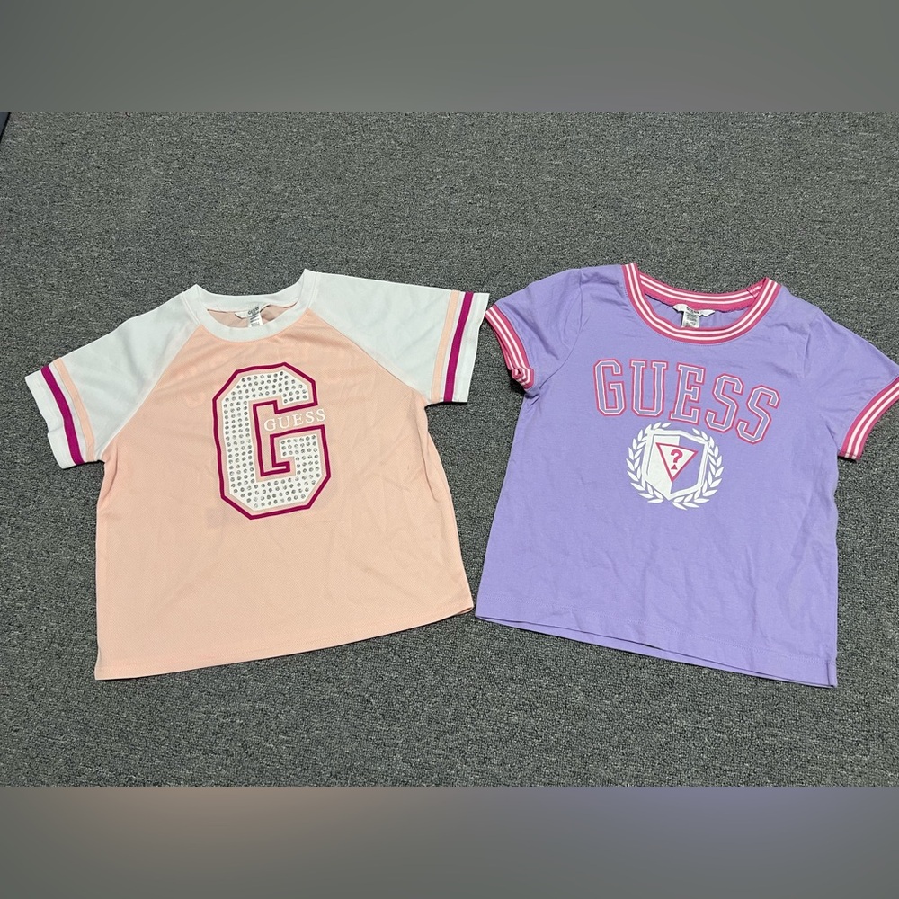 GUESS Kids Pink and Lavender Cropped Short Sleeve Tees